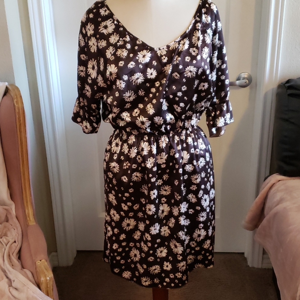 Satin brown and cream dress